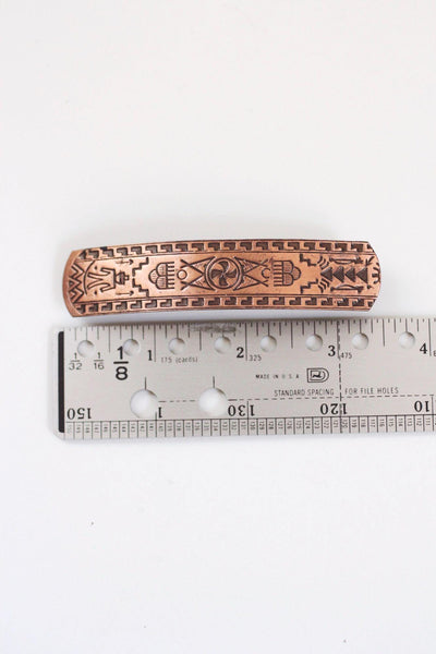 Vintage Copper Hair Barrette Clip Etched Southwestern Geometric Patterns Native American