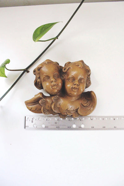Vintage Hand-Carved Wood Angel Cherub Wall Hanging Decor Art Italian Heads Winged