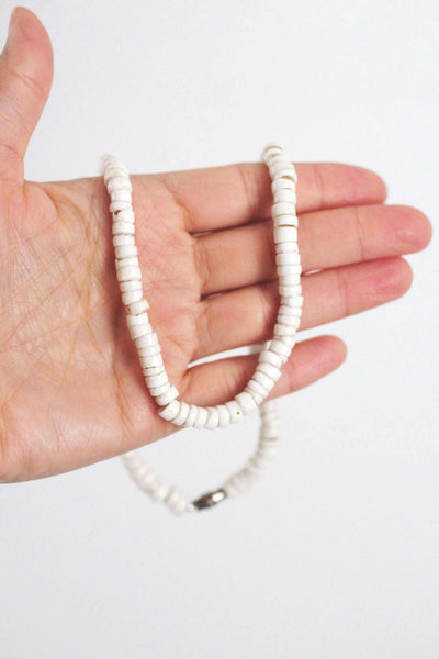 White Puka Shell Necklace Vintage Choker Surfer Boho Organic Beaded Coastal 70s Y2K