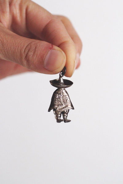 Sterling Silver Mexican Man Charm Pendant 925 Vintage Figurine Design