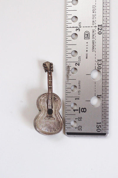 Vintage Sterling Silver Guitar Brooch Pin Mexico Taxco Handcrafted Mid Century