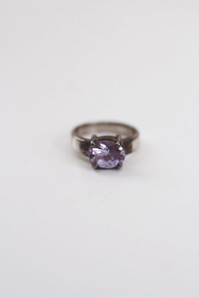 Vintage Sterling Silver Amethyst Ring Oval Purple Gemstone 4 Rustic Minimalist