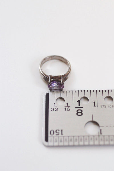 Vintage Sterling Silver Amethyst Ring Oval Purple Gemstone 4 Rustic Minimalist