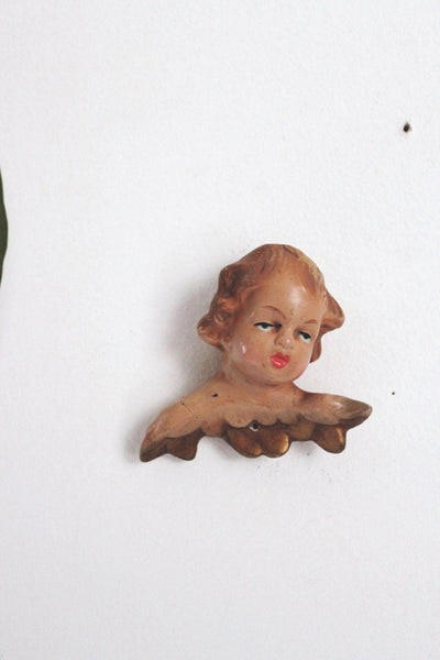 Vintage German Cherub Angel Wall Plaques Heads Hand Painted Gold-Gilded Wings
