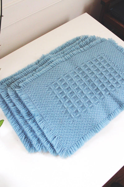 Vintage Blue Woven Placemats Fringe Waffle Grid Basketweave Set Of 4 Cottagecore