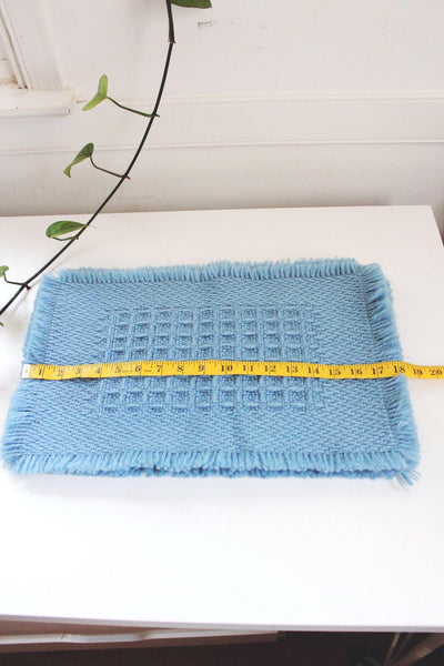 Vintage Blue Woven Placemats Fringe Waffle Grid Basketweave Set Of 4 Cottagecore