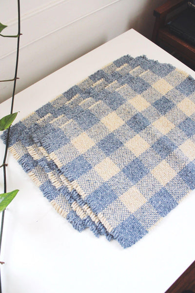 Vintage Blue Cream Woven Checkerboard Gingham Placemats Set Of 4 Cottagecore
