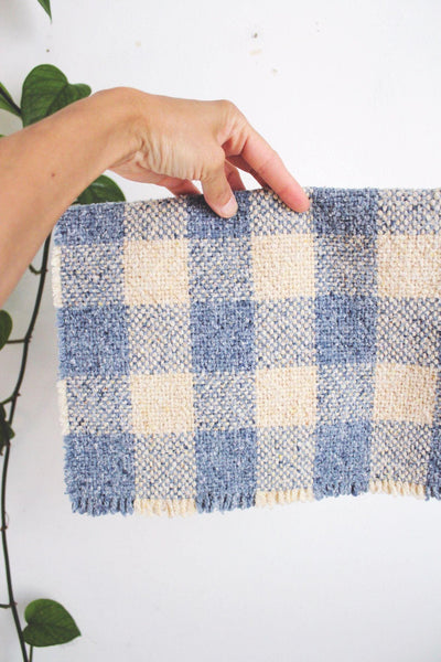 Vintage Blue Cream Woven Checkerboard Gingham Placemats Set Of 4 Cottagecore