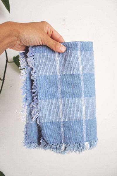 Vintage Blue Plaid Cotton Fringe Placemats Set Of 2 Checkered Woven Rustic Cottagecore