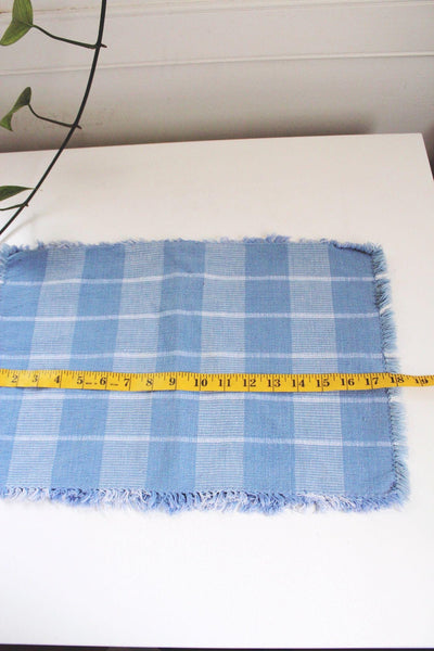 Vintage Blue Plaid Cotton Fringe Placemats Set Of 2 Checkered Woven Rustic Cottagecore