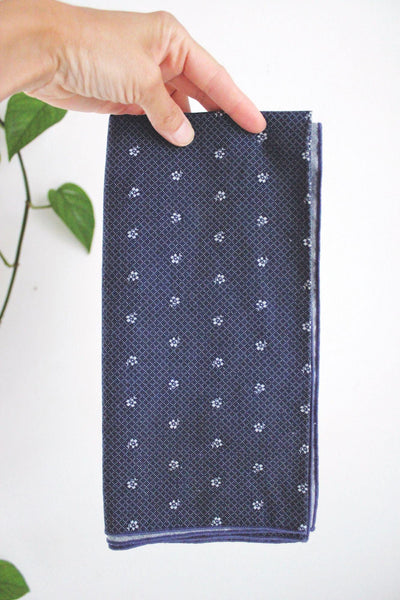 Vintage Navy Blue Cloth Napkins Indigo Flower Dots Set Of 4 Classic Cottagecore
