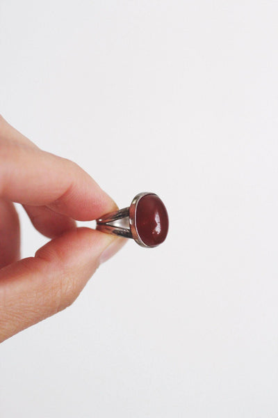 Vintage Sterling Silver Oval Red Carnelian Ring Gemstone Split Shank Band 4.5