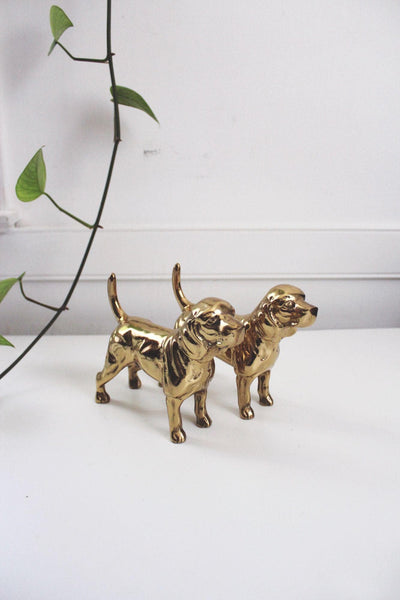 Vintage Brass Dog Figurines Heavy Solid Brass Bookends Mid Century Beagle MCM