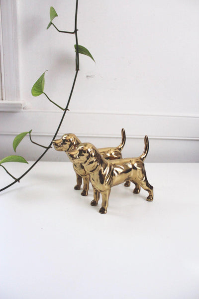 Vintage Brass Dog Figurines Heavy Solid Brass Bookends Mid Century Beagle MCM