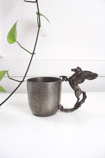 Vintage Bellena Bay Pewter Pegasus Handle Mug Hammered Handmade Fantasy