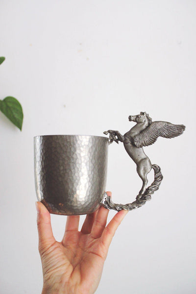 Vintage Bellena Bay Pewter Pegasus Handle Mug Hammered Handmade Fantasy