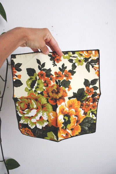 Vintage Floral Cotton Napkins Set Of 4 Square Retro Mid Century 60 70s Orange Green