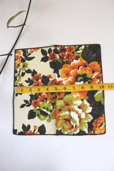 Vintage Floral Cotton Napkins Set Of 4 Square Retro Mid Century 60 70s Orange Green