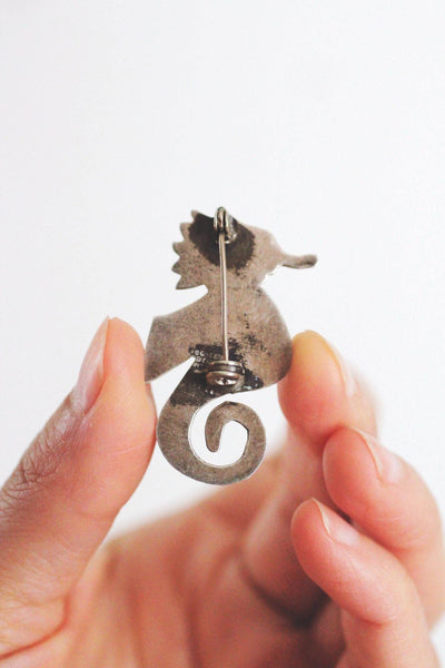 Vintage Sterling Silver Seahorse Mexico Silver Brooch Pin Handcrafted 2-Inch Length