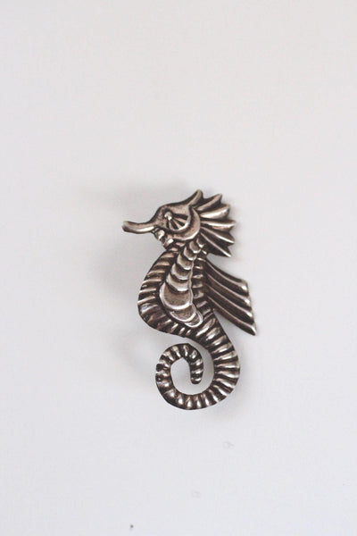 Vintage Sterling Silver Seahorse Mexico Silver Brooch Pin Handcrafted 2-Inch Length