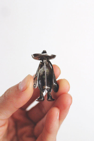 Vintage Sterling Silver Mexican Figural Sombrero Man Brooch Poncho Taxco