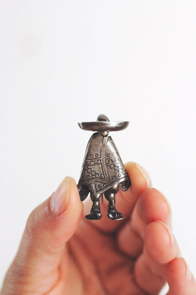 Vintage Sterling Silver Mexican Figural Sombrero Man Brooch Poncho Taxco