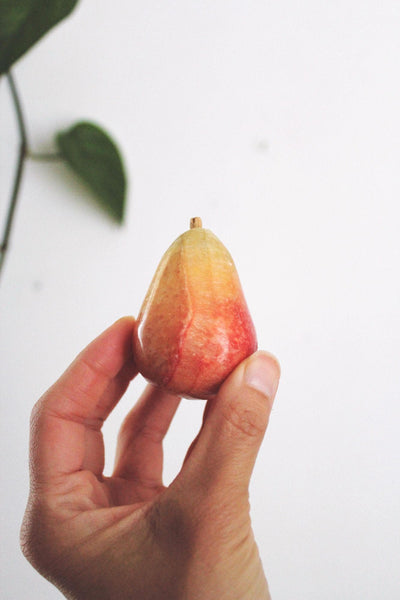 Vintage Hand Carved Stone Fruits Set Alabaster Marble Onyx Banana Apple Mid Century Italy