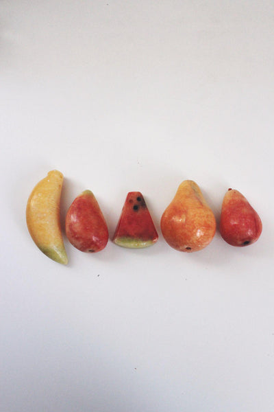 Vintage Alabaster Stone Fruit Hand-Carved Watermelon Banana Italy Mid Century Marble Onyx
