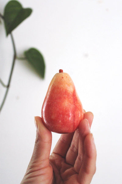 Vintage Alabaster Stone Fruit Hand-Carved Watermelon Banana Italy Mid Century Marble Onyx