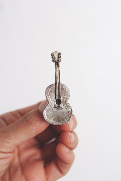 Vintage Sterling Silver Guitar Brooch Pin Mexico Taxco Handcrafted Mid Century