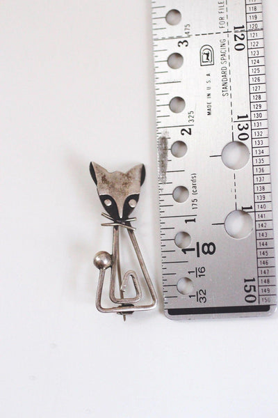 Vintage Modernist Sterling Silver Cat Brooch Taxco Mexico Geometric MCM Mid Century