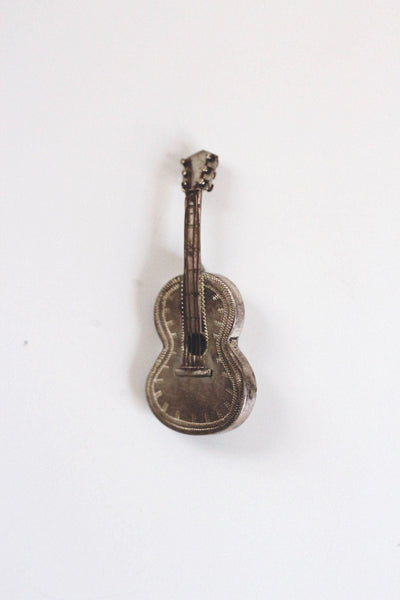 Vintage Sterling Silver Guitar Brooch Pin Mexico Taxco Handcrafted Mid Century