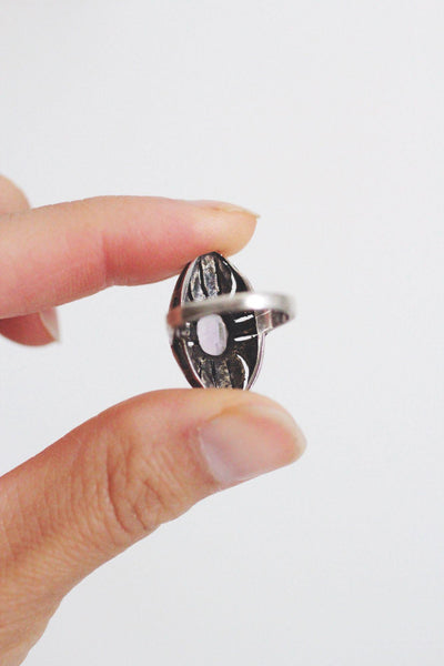 Vintage Sterling Silver Art Deco Amethyst Marcasite Cocktail Ring Gemstone 4.5