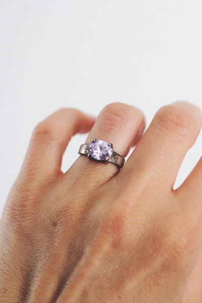 Vintage Sterling Silver Amethyst Ring Oval Purple Gemstone 4 Rustic Minimalist