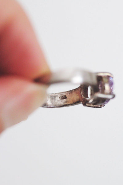 Vintage Sterling Silver Amethyst Ring Oval Purple Gemstone 4 Rustic Minimalist