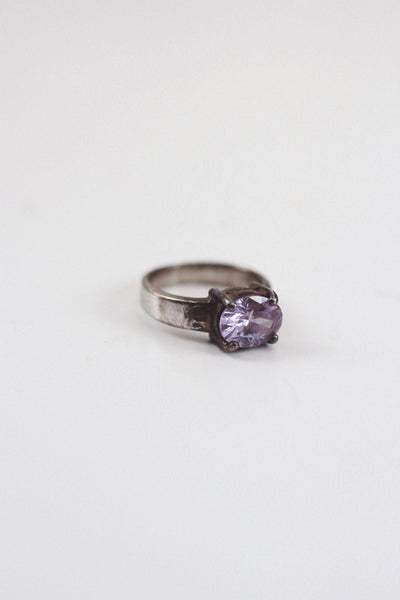 Vintage Sterling Silver Amethyst Ring Oval Purple Gemstone 4 Rustic Minimalist