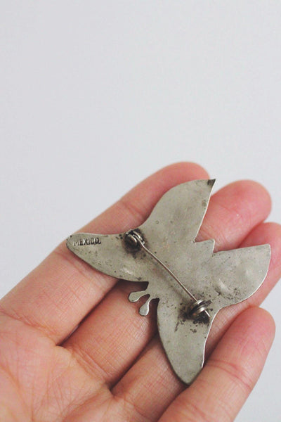 Vintage Mexican Alpaca Silver Abalone Butterfly Brooch Pin Handcrafted Jewelry Taxco