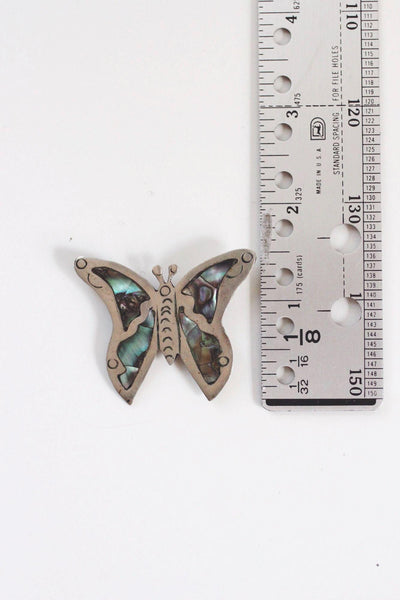 Vintage Mexican Alpaca Silver Abalone Butterfly Brooch Pin Handcrafted Jewelry Taxco