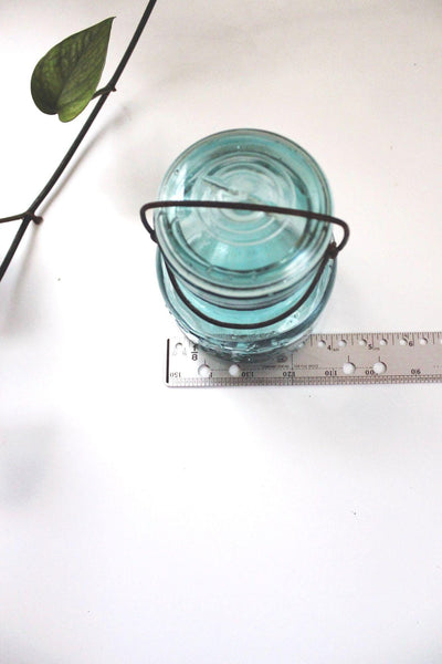 Antique Atlas E-Z Seal Aqua Blue Glass Canning Jar Wire Bail Lid Vintage Rustic Farmhouse