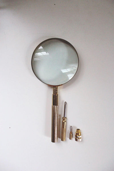 Vintage 4-in-1 Brass Magnifying Glass Nesting Screwdriver Tool Set Office Elegant