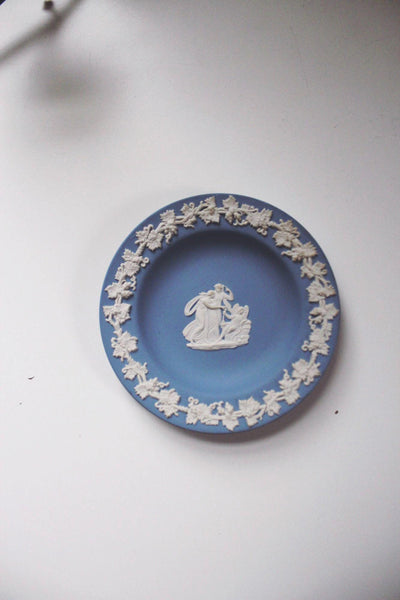 Vintage Wedgwood Blue Jasperware Trinket Dish Plate England Unglazed Stoneware