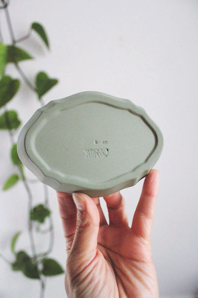 Vintage Wedgwood Sage Green Jasperware Oval Trinket Dish England Cherubs Ceramic Matte