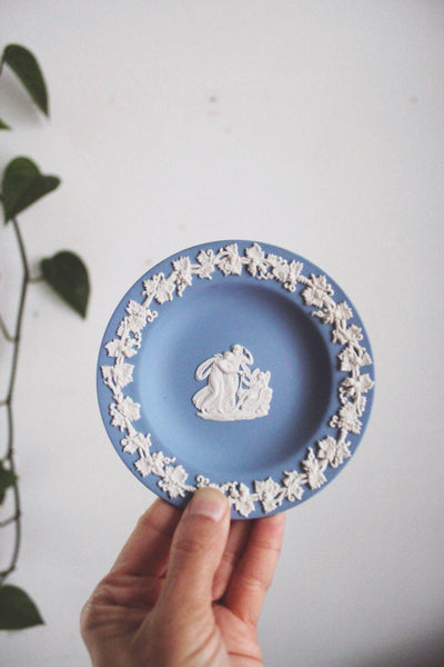 Vintage Wedgwood Blue Jasperware Trinket Dish Plate England Unglazed Stoneware