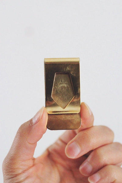 Vintage Gold-Tone Money Clip Art Deco Engine Grid Plaid Etched Design