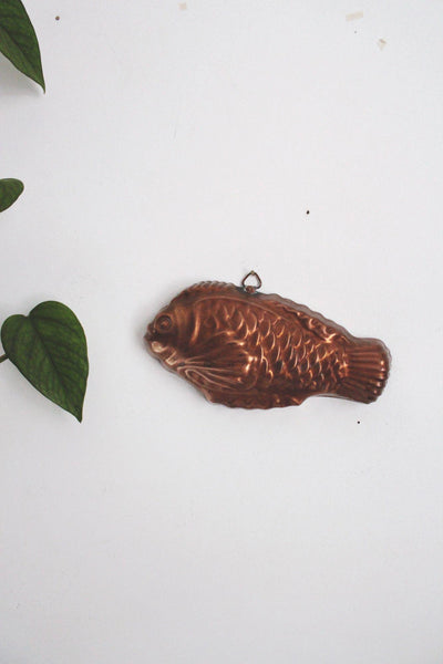 Vintage Copper Fish Mold Wall Hanging Kitchen Decor Jello Rustic Farmhouse