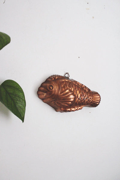 Vintage Copper Fish Mold Wall Hanging Kitchen Decor Jello Rustic Farmhouse