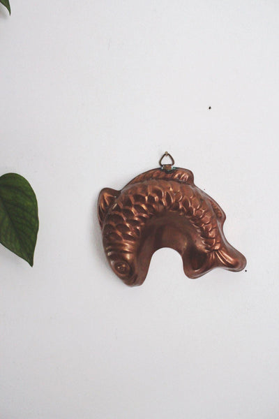 Vintage Copper Fish Mold Wall Hanging Kitchen Decor Nautical Rustic Jello Baking