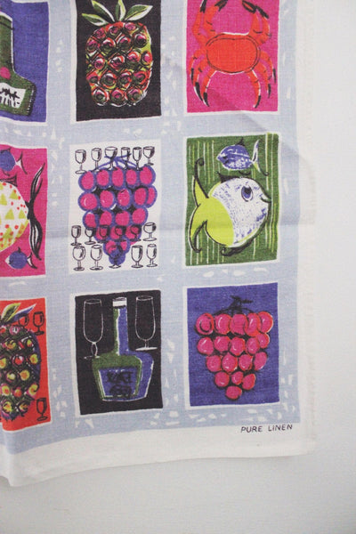 Vintage Pure Linen Kitchen Tea Towel Wall Hanging Mid Century Pop Art Linen Ireland