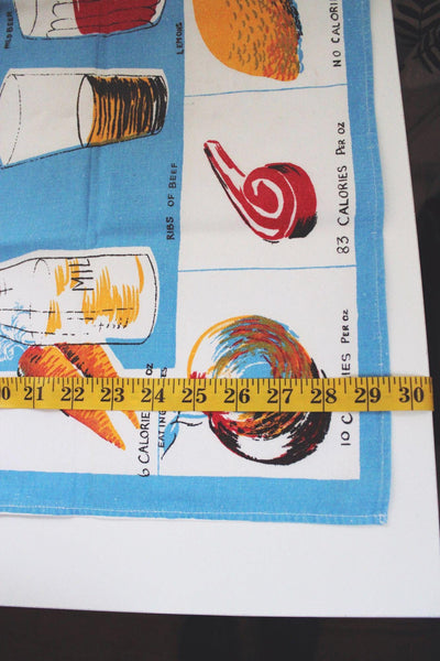 Vintage Mid-Century Linen Kitchen Tea Towel Wall Hanging Calories Novelty Graphic Design
