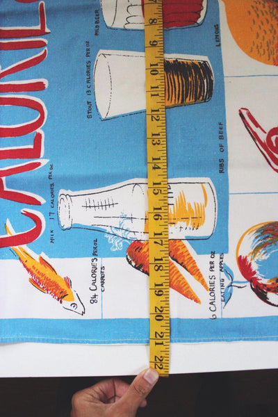 Vintage Mid-Century Linen Kitchen Tea Towel Wall Hanging Calories Novelty Graphic Design